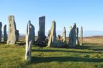 Dette er The Standing Stones på Hebriderne, 4.000 år gamle, et flot syn. Men bemærk græsset! Det fineste, klippede græstæppe, helt tæt og fast som et tæppe fra Herning. Klippet af de mest effektive græsklippere, der findes. Får. De klipper endda hen over de små buler i græsset, som er engmyrernes tuer. 