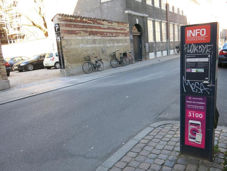  En bilist i København troede, at hun betalte for parkering i zone 3100 som er angivet på standeren. I stedet registrerede appen, at hun holdt på det private område på den anden side af gaden.  