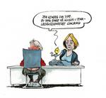 Det nye projekt EcoKnow skal udvikle et system, som med kunstig intelligens og dataanalyse skal gøre sagsbehandlernes it-system i stand til at komme med anbefalinger til borgerens videre vej gennem lov og system. Tegning Roald Als