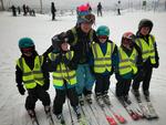 Nikolaj, William, Andreas, Karla og Conrad fra Skiklubben Hareskov på vej mod Mario-pisten i Branäs. Hvis seniorinstruktør ville give slip på dem. 