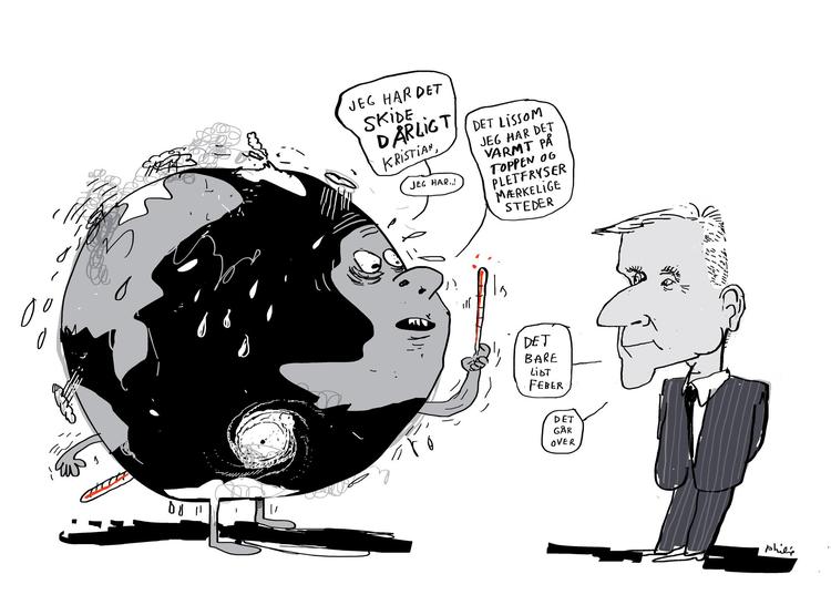 »Vores officielle politik er, at vi ikke på nogen måde skal forsøge at blive fanatiske,« siger Søren Espersen (DF). Tegning Philip Ytournel