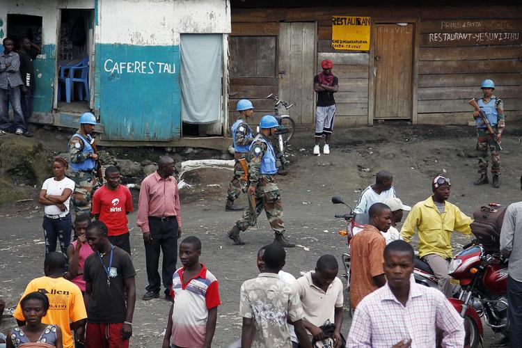 FN-soldater i byen Goma i DR Congo. I december 2017 blev 15 af deres kolleger i landet dræbt ved et angreb. 