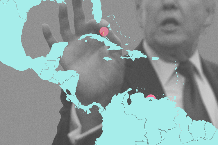 Donald Trump er blot den seneste i en række af amerikanske præsidenter, der har rettet øjnene mod Cuba. Illustration: Mads D'Alterio Djervig. Originalfoto: Kevin Lamarque, Ritzau Scanpix, Wikimedia