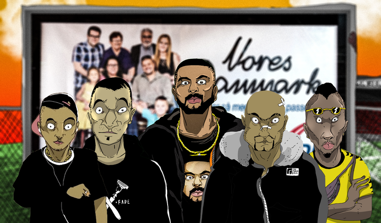 Her ses Gigis tegneseriefigurer samlet. Fra venstre har vi Ali, Musti, Hassan, Ahmed og Abdi.  Pr-foto