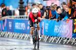 Mikkel Bjerg kørte sig til en 10.-plads på en regnvåd olympisk enkeltstart, som kostede masser af styrt.  Foto: Jens Dresling