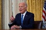 Joe Biden i det ovale værelse i Det Hvide Hus, da han fortalte amerikanerne om sin beslutning om at trække sig fra præsidentvalget.
 Foto: Evan Vucci/Ritzau Scanpix