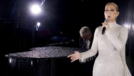 Canadiske Céline Dion var et af hovednavnene ved OL-åbningen 26. juli. Hun er blandt de mange superstjerner, der har kritiseret Donald Trumps brug af deres musik.  Foto: Olympic Broadcasting Services/Ritzau Scanpix