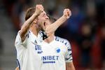 Rasmus Falk jubler efter sin scoring til 2-0 for FCK mod Kilmarnock. Foto: Jens Dresling