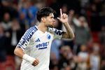 FCK's Kevin Diks åbnede scoringen på et straffespark efter 77 minutter. Foto: Jens Dresling
