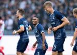 Gift Links (i midten) var kampens store oplevelse, da AGF på udebane vandt 4-0 over AaB. Foto: Henning Bagger/Ritzau Scanpix