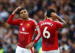 Casemiro og Lisandro Martinez tager sig til hovedet efter Manchester Uniteds nederlag til Brighton. Foto: Matthew Childs/Ritzau Scanpix