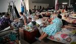 Et flygtningecenter i den russiske Kursk-region 29. august. Byen Kursk ligger under 50 kilometer fra det område, hvor ukrainske styrker er trængt ind i Rusland.
 Foto: Tatyana Makeyeva/Ritzau Scanpix