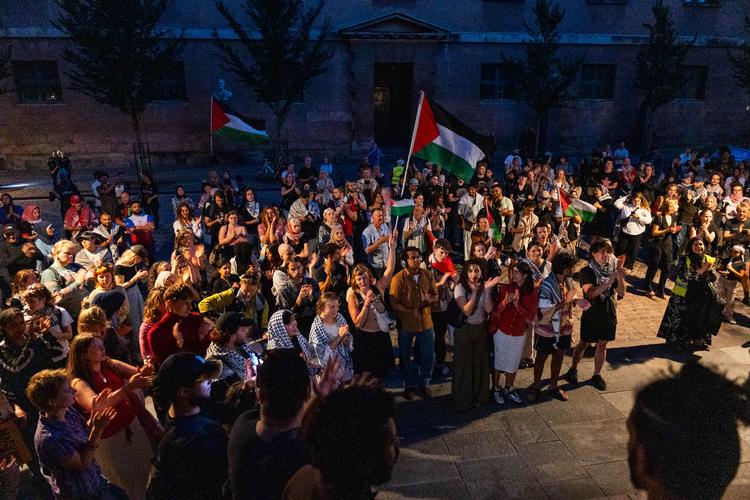  'Studerende mod Besættelsen kræver en akademisk boykot af israelske universiteter.
  Foto: Emil Nicolai Helms/Ritzau Scanpix