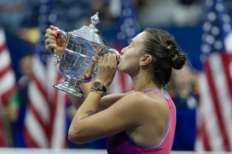 26-årige Sabalenka sikrede sig titlen sent lørdag aften dansk tid med en sejr i to sæt over Jessica Pegula.  Foto: Mike Frey/Ritzau Scanpix