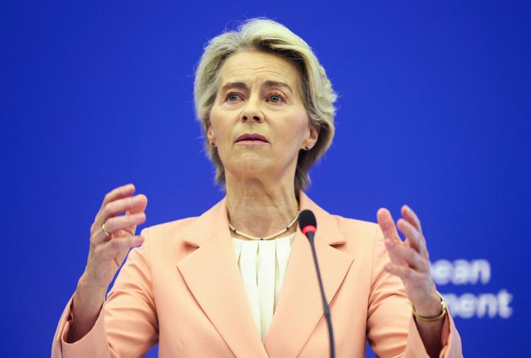 Ursula von der Leyen præsenterede tirsdag en ny EU-kommission for de næste fem år. Den har i alt 27 kommissærer, hvor af 40 procent er kvinder. Foto: Johanna Geron/Ritzau Scanpix