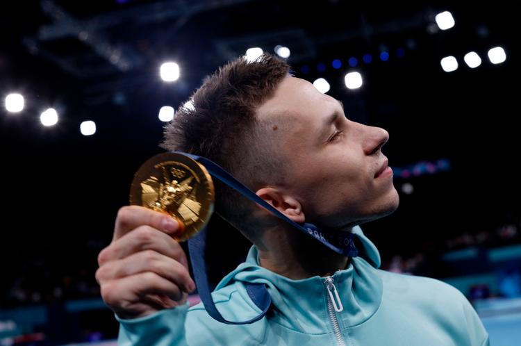 Ivan Litvinovich underskrev i 2020 en offentlig støtteerklæring til Aleksandr Lukasjenko. Ved OL i Paris nægtede trampolinspringeren at udtale sig om sine politiske synspunkter.  Foto: Amanda Perobelli/Ritzau Scanpix