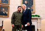 Volodymyr Zelenskyj sammen med USA's præsident, Joe Biden,  i Det Hvide Hus i september sidste år.  Foto: Jim Watson/Ritzau Scanpix