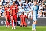 FC Midtjyllands Franculino Dju udlignede til 1-1, og senere kunne mestrene juble over det ene point, efter at holdet ellers havde været på hælene mod Randers. Foto: Bo Amstrup/Ritzau Scanpix