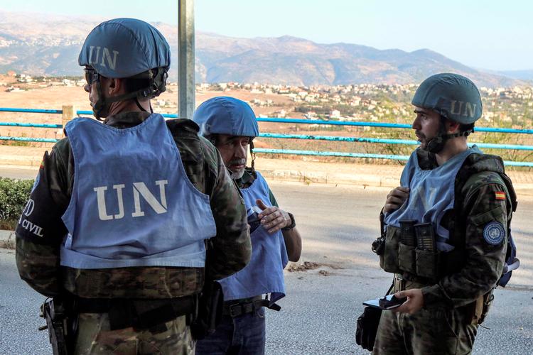 Spanske fredsbevarende styrker fra FN (UNIFIL) i  Marjayoun i det sydlige Libanon, 8. oktober. Foto: -/Ritzau Scanpix