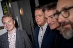 Morten Messerschmidt (DF), Dennis Flydtkjær (DD), Rasmus Jarlov (KF) og Ole Birk Olesen (LA) forlader sættemøde om finansloven for 2025, i Finansministeriet fredag den 11. oktober 2024.. Foto: Mads Claus Rasmussen/Ritzau Scanpix