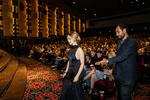 Den bulgarske skuespiller Maria Bakalova, der spiller Ivanka Trump, og instruktør Ali Abbasi ses her til gallapremiere på The Apprentice i København. Foto: Emil Nicolai Helms/Ritzau Scanpix