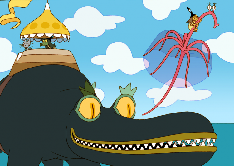 Ikke mindst de opfindsomme og mere snurrige end uhyggelige luftbårne uhyrligheder peger på Miyazakis fantasi som inspirationskilde. Foto: Still fra filmen