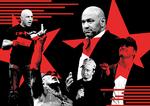 Fra venstre: Joe Rogan, Hulk Hogan, Elon Musk og Dana White.  Illustration: Caroline Niegaard. Originalfoto: Gregory Payan / Anna Moneymaker / Jasen Vinlove / Rachel Wisniewski / Brian Snyder/Ritzau Scanpix