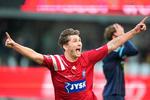 Mads Freundlich jubler over sit mål for Silkeborg i 1-0-sejren hjemme over Randers. Foto: Claus Fisker/Ritzau Scanpix