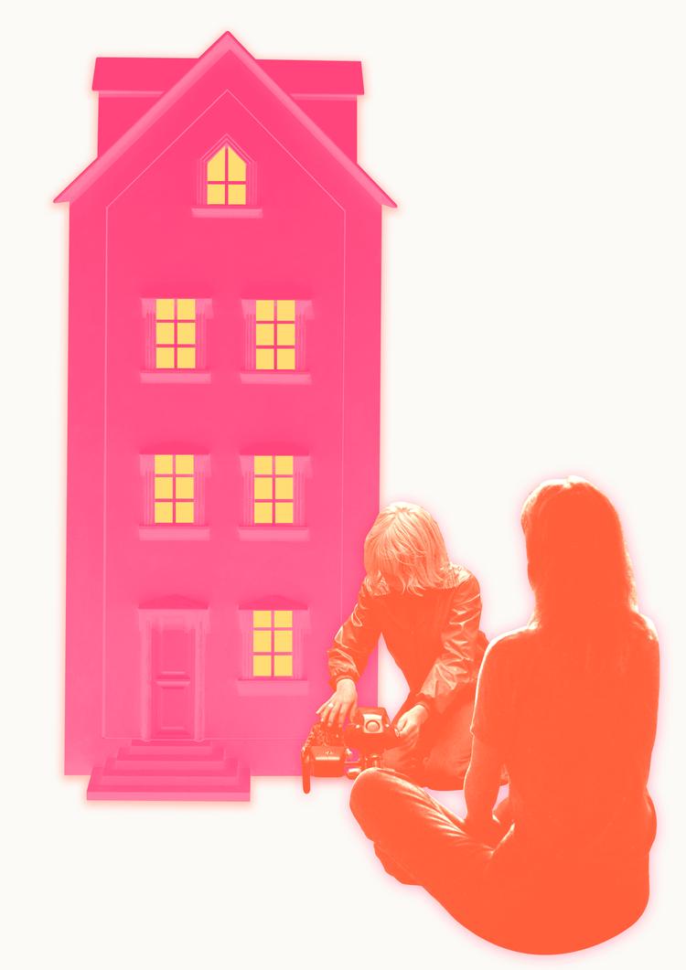 Mange singleforældre ønsker sig en bolig, hvor de kan leve i et fællesskab med andre singleforældre, så man kan hjælpe hinanden. Den type boliger er nu ved at blive bygget. Illustration: Caroline Niegaard. Originalfoto: Peter Hove Olesen /  Lars Hansen / Ebbe Andersen