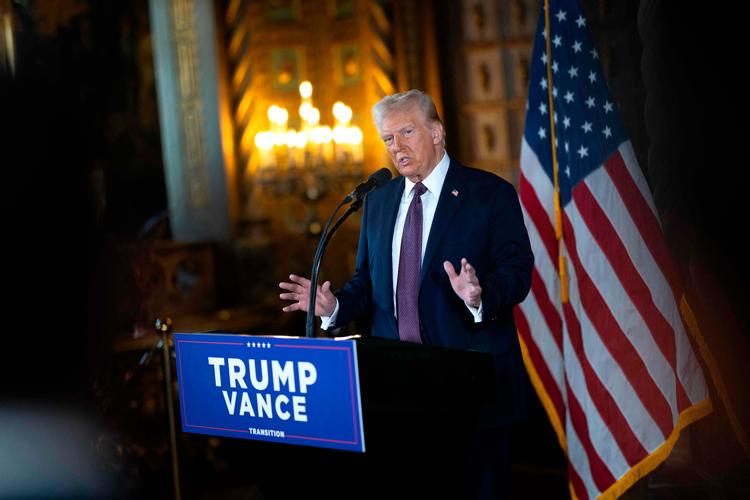 Ved pressemødet tirsdag aften var det første gang, at Trump offentligt italesatte ønsket om, at forsvarsudgifterne skal udgøre fem procent af de enkelte landes bnp. Foto: Scott Olson/Ritzau Scanpix