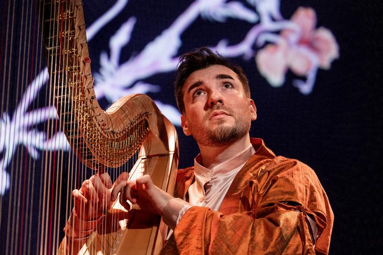 Til daglig passer Zachary Hatcher jobbet som soloharpenist i DR Symfoniorkestret, men onsdag viste han publikum, hvem han er som menneske. Foto: Finn Frandsen