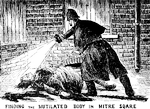 Catherine Eddowes blev fundet myrdet ved 01.45-tiden 30. september 1888 på Mitre Square i London. Foto: The Illustrated Police News