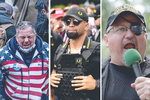 Fra højre er det Robert Scott Palmer fra Florida, Enrique Tarrio, der er tidligere leder af Proud Boys, og Stewart Rhodes, der grundlagde militsen Oath Keepers. Foto: Originalfoto: Noah Berger, Susan Walsh, Department of Justice