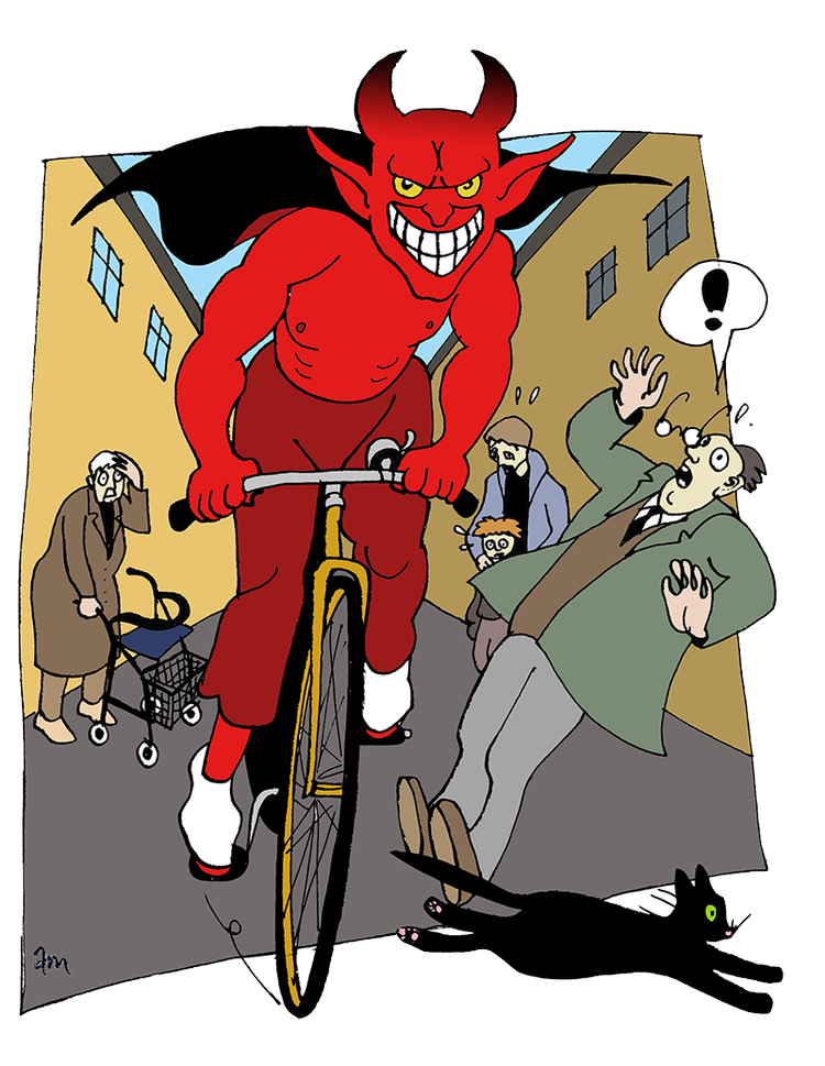 »Grundlæggende synes vi, at det er vigtigt, at vi fortsat sikrer ’medvind’ på cykelstierne med denne form for mikromobilitet. Men det er også vigtigt, at vi samtidig får ryddet op i de ulovlige og farlige køretøjer, der kører alt for mange af i trafikken«, skriver en række aktører i dette debatindlæg.  Foto: Anne-marie Steen Petersen/Politiken-Tegning