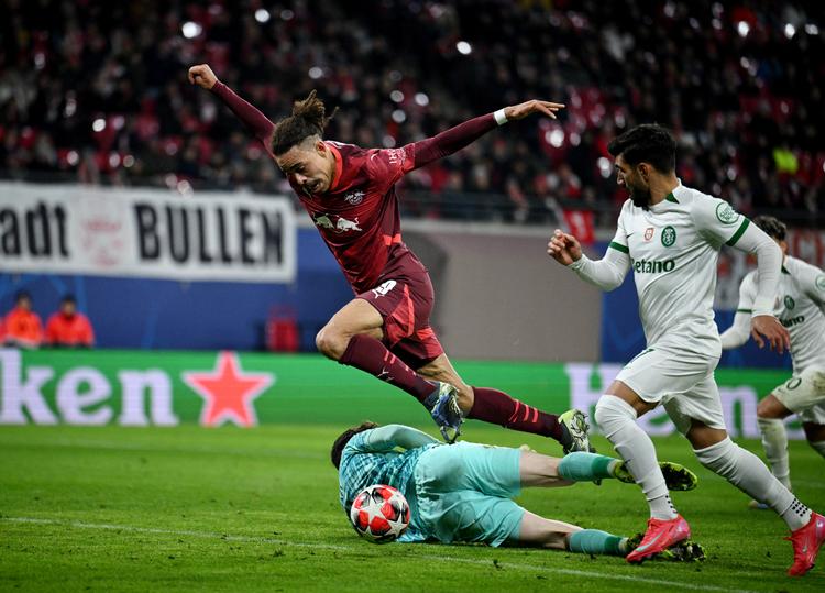 Yussuf Poulsen blev matchvinder for RB Leipzig mod Sporting Lissabon i Champions League onsdag aften. Foto: Annegret Hilse/Ritzau Scanpix