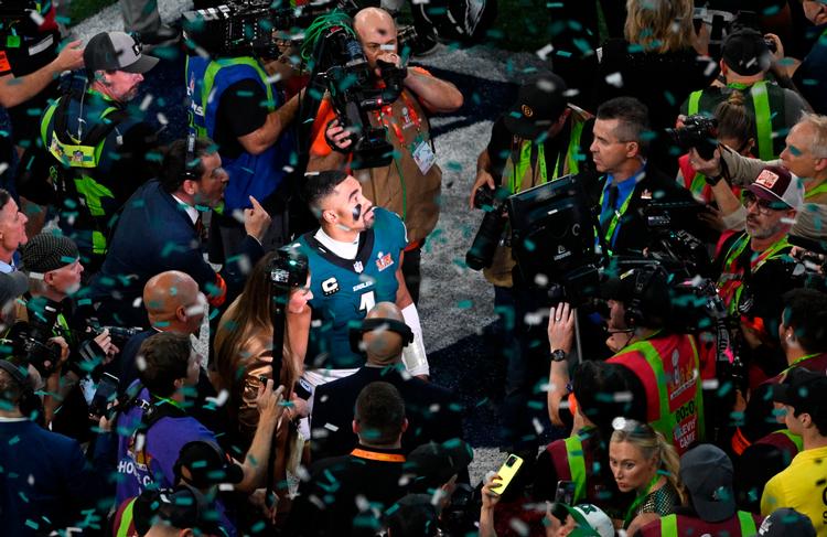 Philadelphia Eagles’ quarterback Jalen Hurts blev efter kampen kåret til Super Bowl MVP. Foto: Chandan Khanna/Ritzau Scanpix