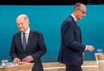 Det mest slående ved duellen mellem Olaf Scholz, Tysklands socialdemokratiske kansler, og konservative Friedrich Merz var måske alt det, der ikke blev talt om. Foto: Michael Kappeler/Ritzau Scanpix