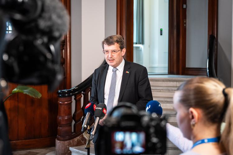 Forsvarsminister Troels Lund Poulsen (S) holder pressemøde om planerne for ammunitionsfabrikken Krudten. Foto: Emil Nicolai Helms/Ritzau Scanpix