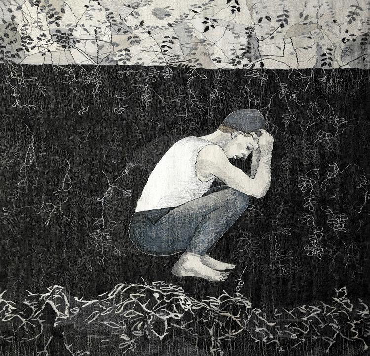 Sorgen over sønnens depressioner har finske Aino Kajaniemi omsat til store vævede tæpper.  Foto: Aino Kajaniemi