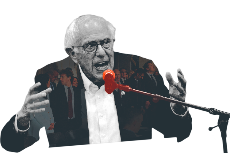 Den 83-årige senator Bernie Sanders har haft succes med at mobilisere vælgere imod rigmandsvældet i form af sin ‘Fighting Oligarchy’-turné. Fotocollage: Mads D'Alterio Djervig. Originalfoto: Scott Olson, Chip Somodevilla