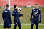 Fodboldlandsholdet trænede tirsdag i Helsingør før kampene mod Portugal. Joakim Mæhle, Christian Eriksen og Rasmus Højlund.   Foto: Jens Dresling