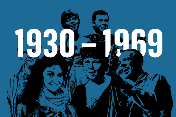 Grethe og Jørgen Ingmann, The Savage Rose, Daimi og Otto Brandenburg er blandt de navne, du kan stemme på fra perioden 1930-1969.   Illustration: Kira Bube. Originalfoto: Peer Pedersen, Erik Petersen, Bent Rej, Asger Sessingø 