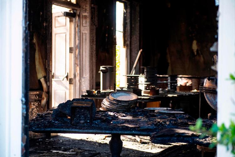Guvernørboligen i Harrisburg, Pennsylvania, fik store skader efter den påsatte brand. Foto: Matthew Hatcher/Ritzau Scanpix