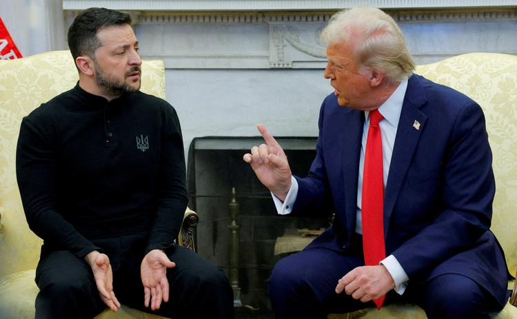 Den ukrainske præsident Volodymyr Zelenskyj besøgte Det Hvide Hus 28. februar, hvor han blev skældt ud af både præsidenten og vicepræsidenten. Foto: Brian Snyder/Ritzau Scanpix