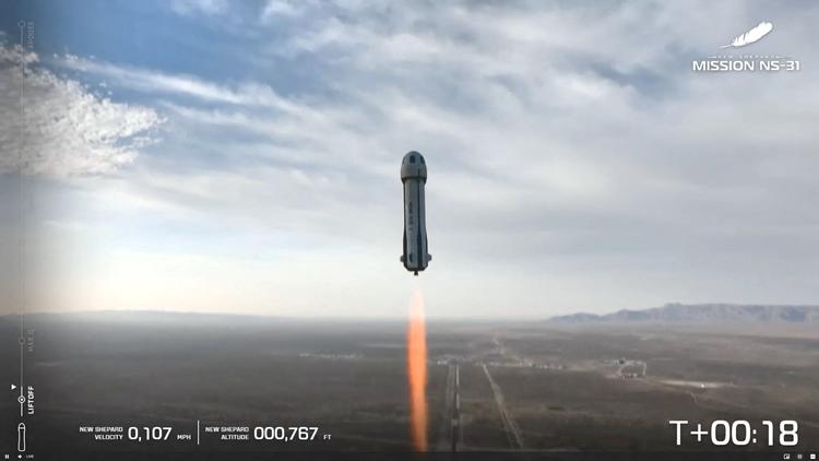 Rumraketten var af sted i 11 minutter.  Foto: Blue Origin/Ritzau Scanpix