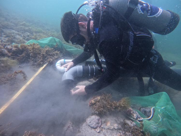 Marinarkæologen fra Nationalmuseet Andreas Kallmeyer Bloch under udgravningen af det, der menes at være skibet 'Fridericus Quartus'. Foto: Nationalmuseet