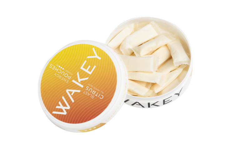 A can of Wakey caffeine pouches contains 20 pouches, each typically with 50 mg of caffeine. 