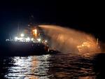 Der udbrød angiveligt brand på skibet efter droneangrebet. Foto: Handout/Ritzau Scanpix