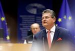 EU's chefforhandler, handelskommissær Maros Sefcovic. er både villig til at forhandle og forsvare EU's interesser over for USA. Foto: Pool/Ritzau Scanpix