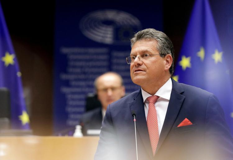EU's chefforhandler, handelskommissær Maros Sefcovic. er både villig til at forhandle og forsvare EU's interesser over for USA. Foto: Pool/Ritzau Scanpix